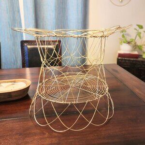 Vintage XL French Brass Folding Collapsible Multi Shape Egg Produce Egg Basket